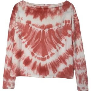 Coral White Tie Dye Boat Neck Long Sleeve Top Small NWT